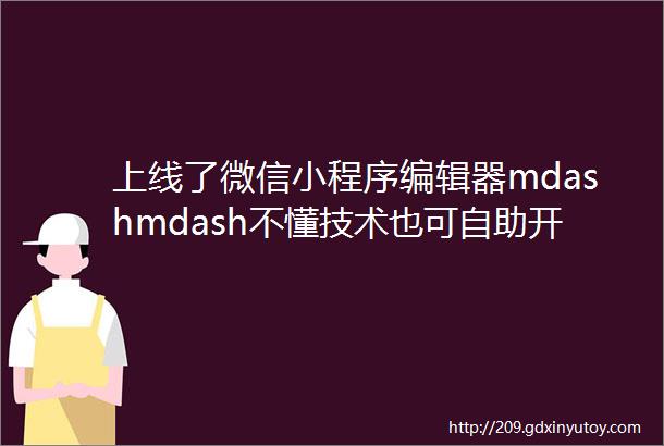 上线了微信小程序编辑器mdashmdash不懂技术也可自助开发